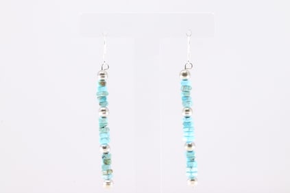 America Sterling Silver Pearl Beaded Turquoise Dangling Earring's.