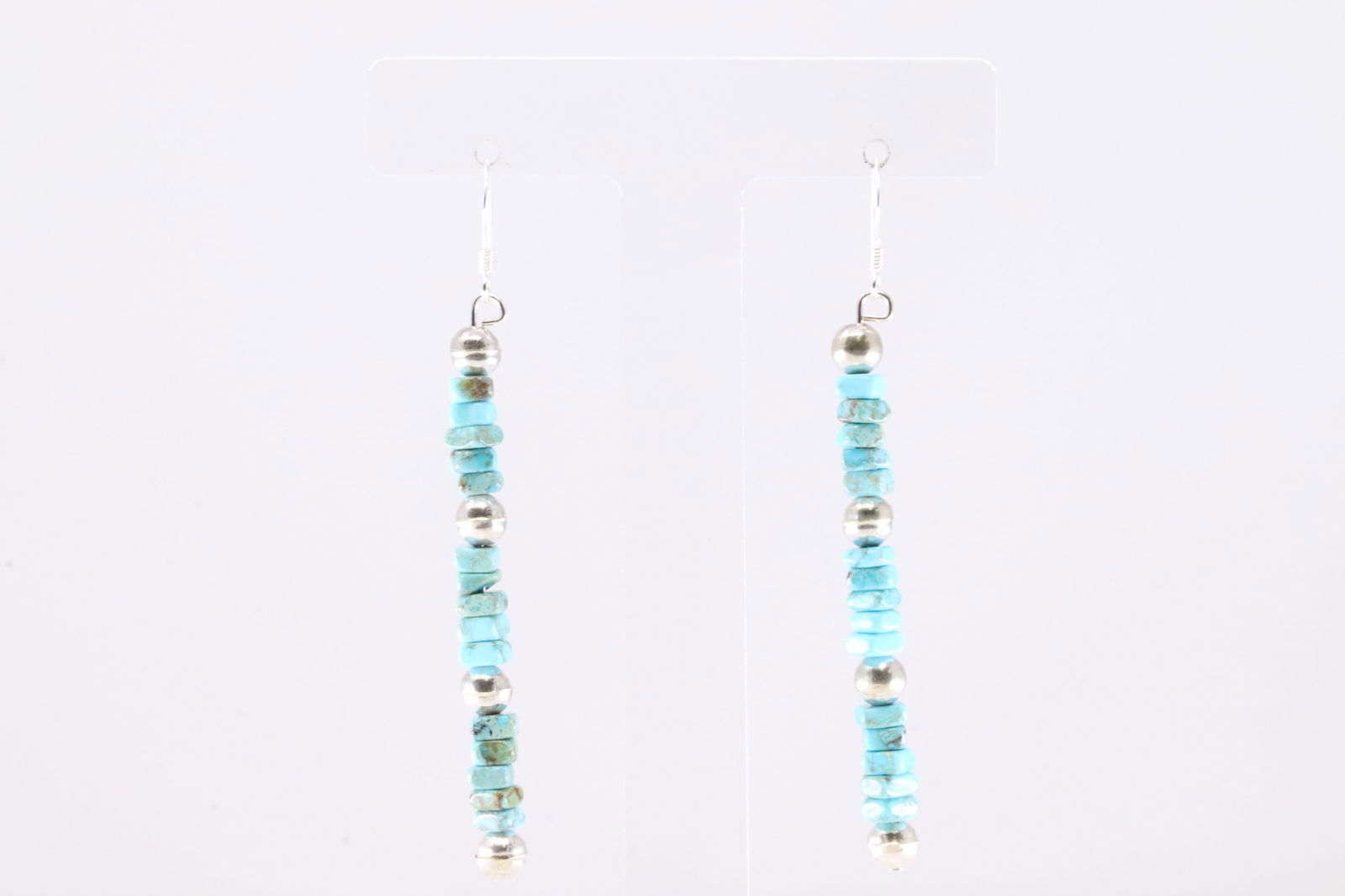 America Sterling Silver Pearl Beaded Turquoise Dangling Earring's.: This is a America Sterling Silver Pearl Beaded Turquoise Dangling Earring's.