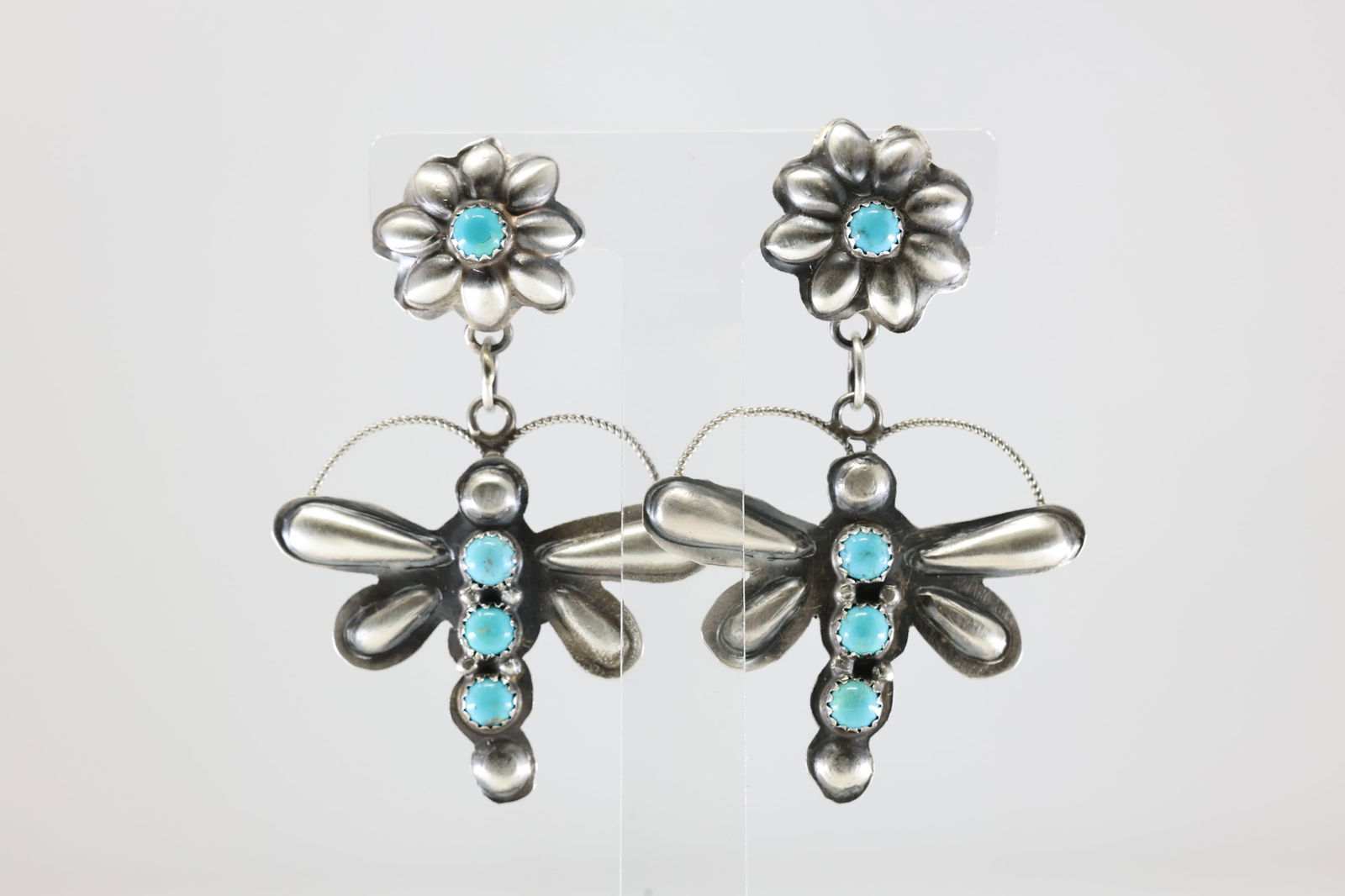 Native America Navajo Sterling Silver Kingman Turquoise Dragonfly Post / Dangling Earring's By (1 of 4)
