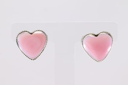 America Sterling Silver Pink Conch Shell Heart Post Earring's.