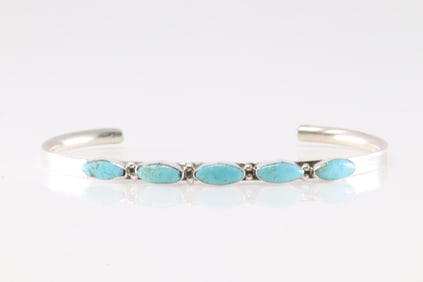 America Sterling Silver Turquoise 5 Stone Bracelet Cuff.