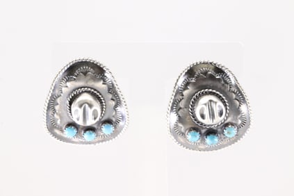Native America Navajo Sterling Silver Turquoise Cowboy Hat Post Earring's By Bobby Platero. From R.B