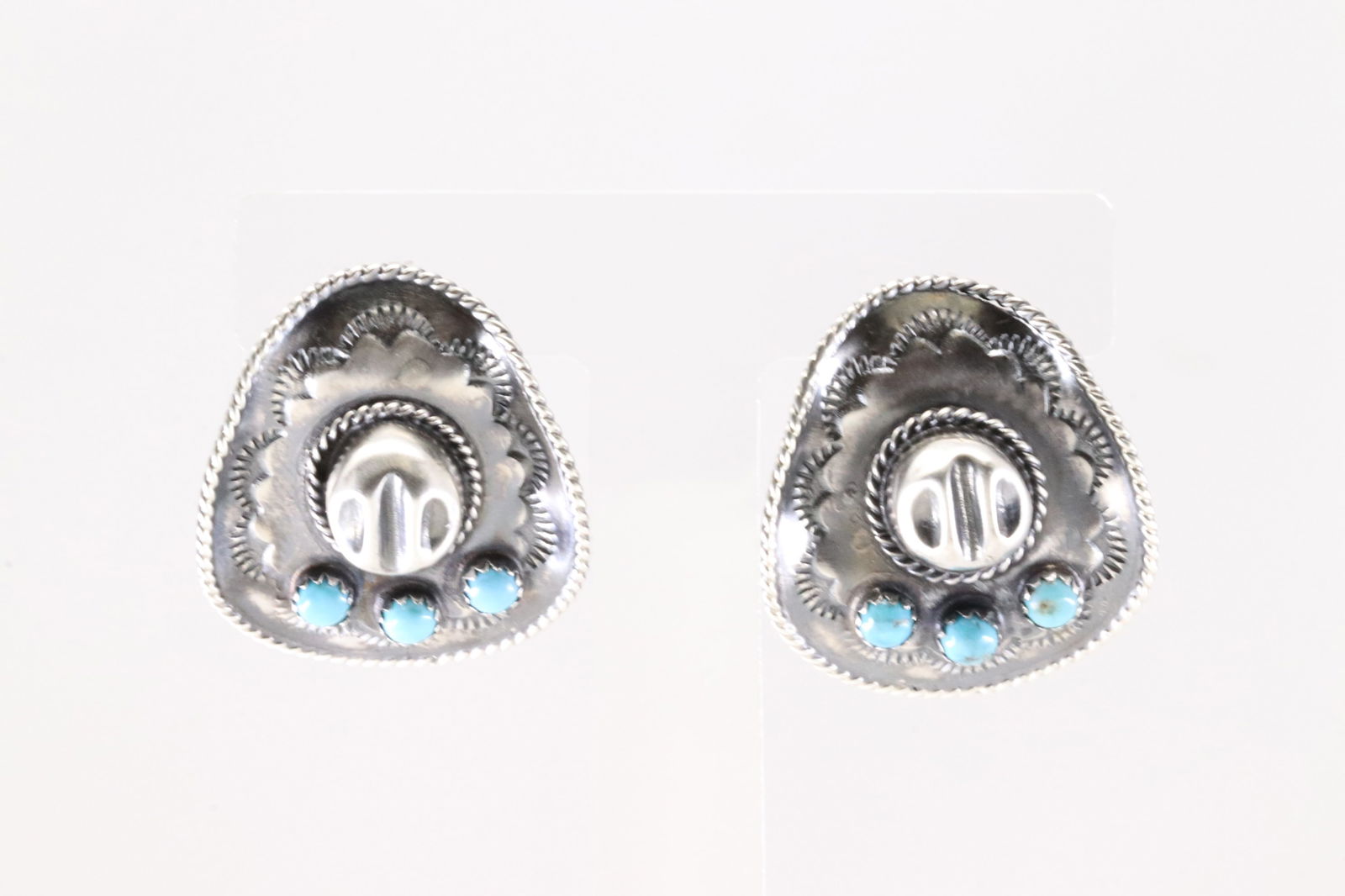 Native America Navajo Sterling Silver Turquoise Cowboy Hat Post Earring's By Bobby Platero. From R.B (1 of 4)