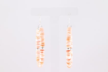 Native American Sterling Silver Spiny Oyster Dangling Hoop Earring's.