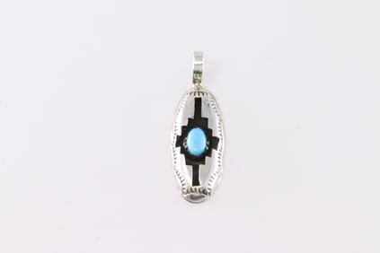 Native America Navajo Sterling Silver Turquoise Pendant By P.