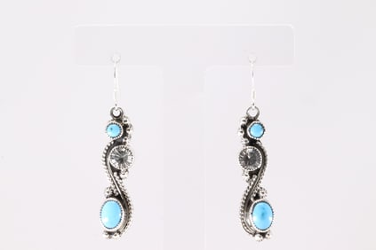 Native America Navajo Sterling Silver Topaz & Turquoise Dangling Earrimg's. From R.B Company.