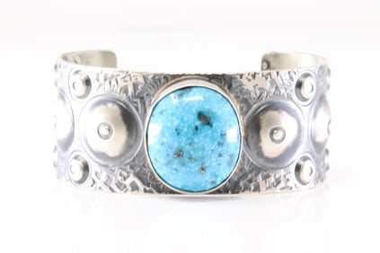 Native America Navajo Sterling Silver Turquoise Bracelet Cuff By C.