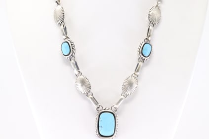 America Sterling Silver Turquoise Necklace 3 Stone.