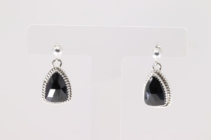 Native America Navajo Sterling Silver Black Onyx Post Dangling Earring's By S.