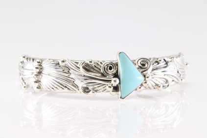 Native America Sterling Silver Turquoise Bracelet Cuff By Emerson Delgarito.