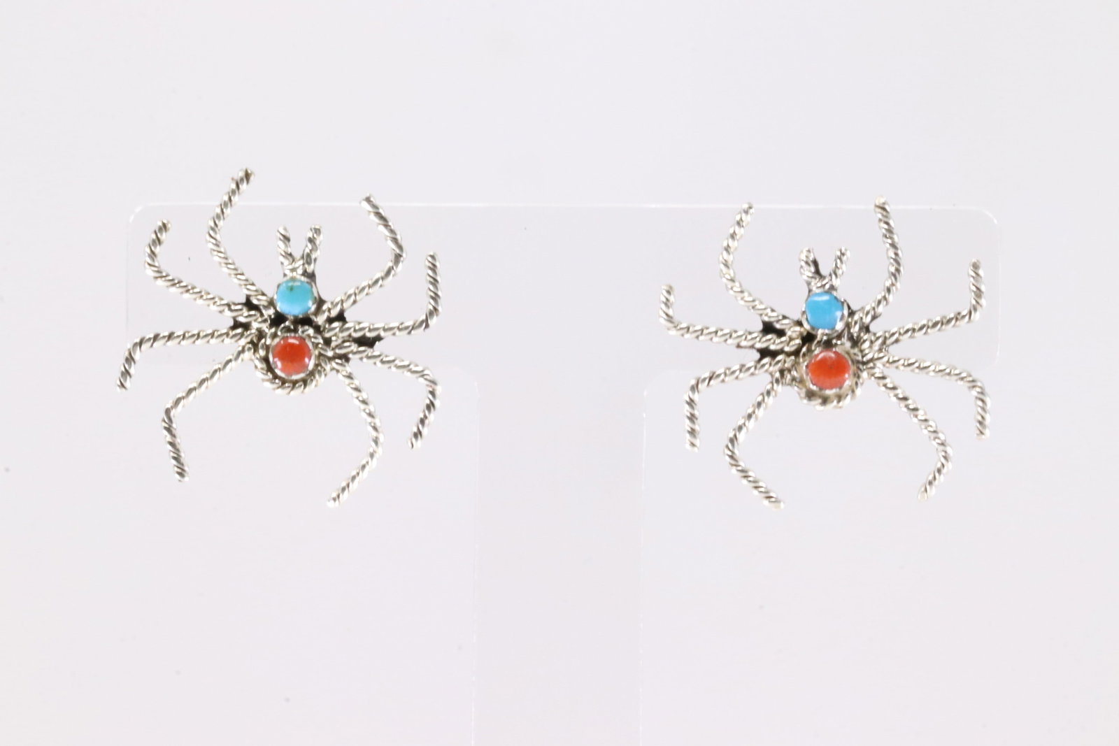 America Sterling Silver Coral & Turquoise Spider Post Earring's.: This is a America Sterling Silver Coral & Turquoise Spider Post Earring's.