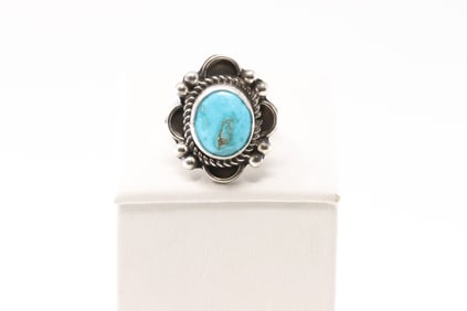 Native America Navajo Sterling Silver Turquoise Ring By Priscilla Smith.