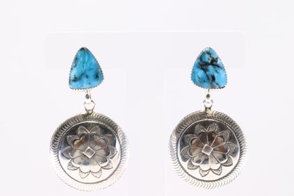 America  Sterling Silver Turquoise Post / Dangling Earring's.