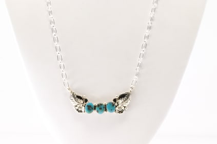 Native America Navajo Sterling Silver Turquoise Necklace By Gwendolyn Burnside. From R.B Company.