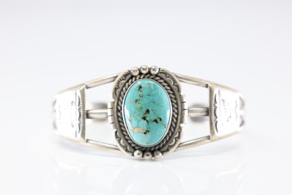 Native America Navajo Sterling Silver Turquoise Bracelet Cuff By S.Y.