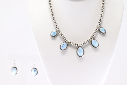 Native America Navajo Sterling Silver Golden Hill Turquoise Necklace & Earring's Set By A.