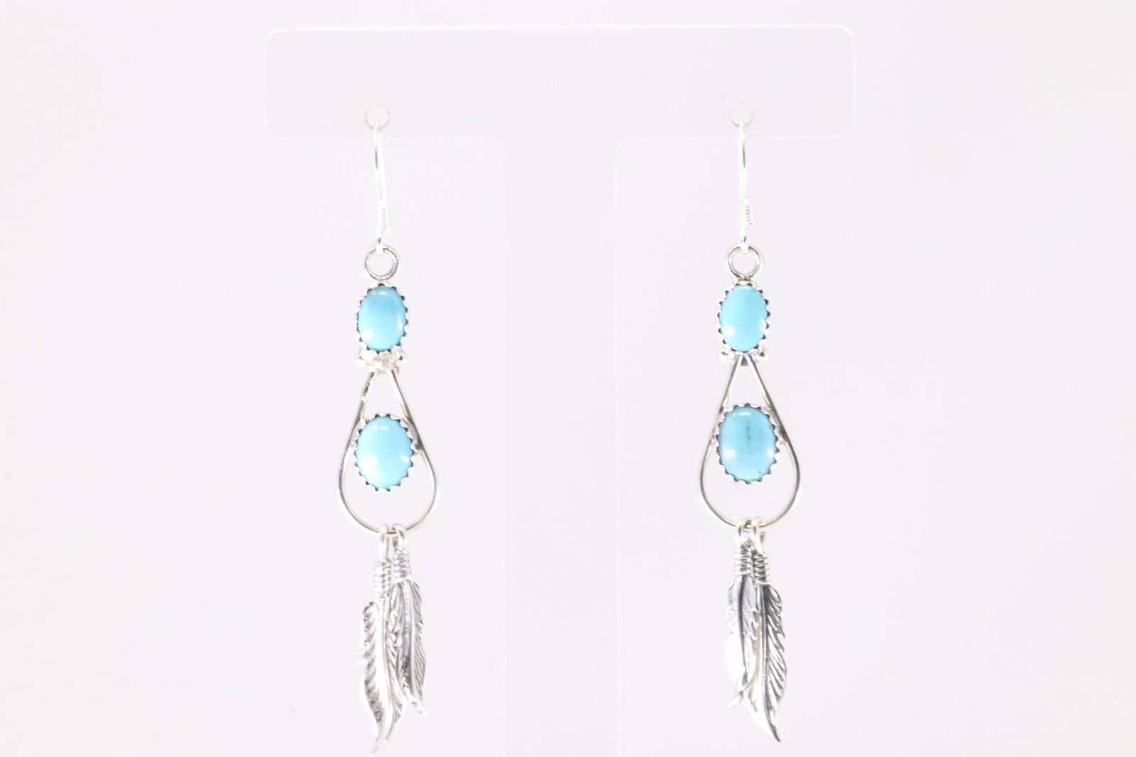 Native America Navajo Sterling Silver Turquoise Feather Dangling Earring's By Sadie Jim. From R.B (1 of 3)