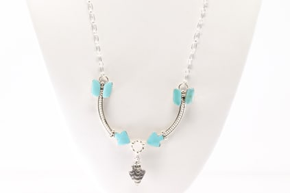 Native America Navajo Sterling Silver Turquoise Necklace By Phyllis A. Smith.