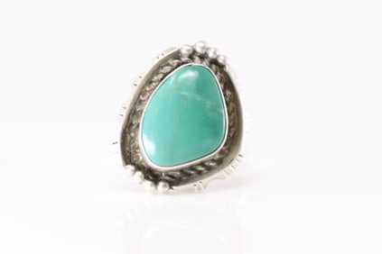 Native America Navajo Sterling Silver Turquoise Ring By LSS.