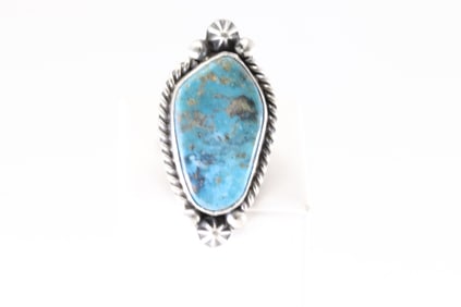 Native America Navajo Sterling Silver Turquoise Ring By Dixon.