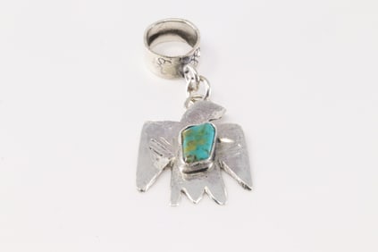 Native America Zuni Sterling Silver Turquoise Thunderbird Pendant By Jude Candelaria.