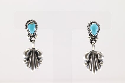 Native America Navajo Sterling Silver Turquoise Post Dangling Earring's By Harris Largo. From R.B