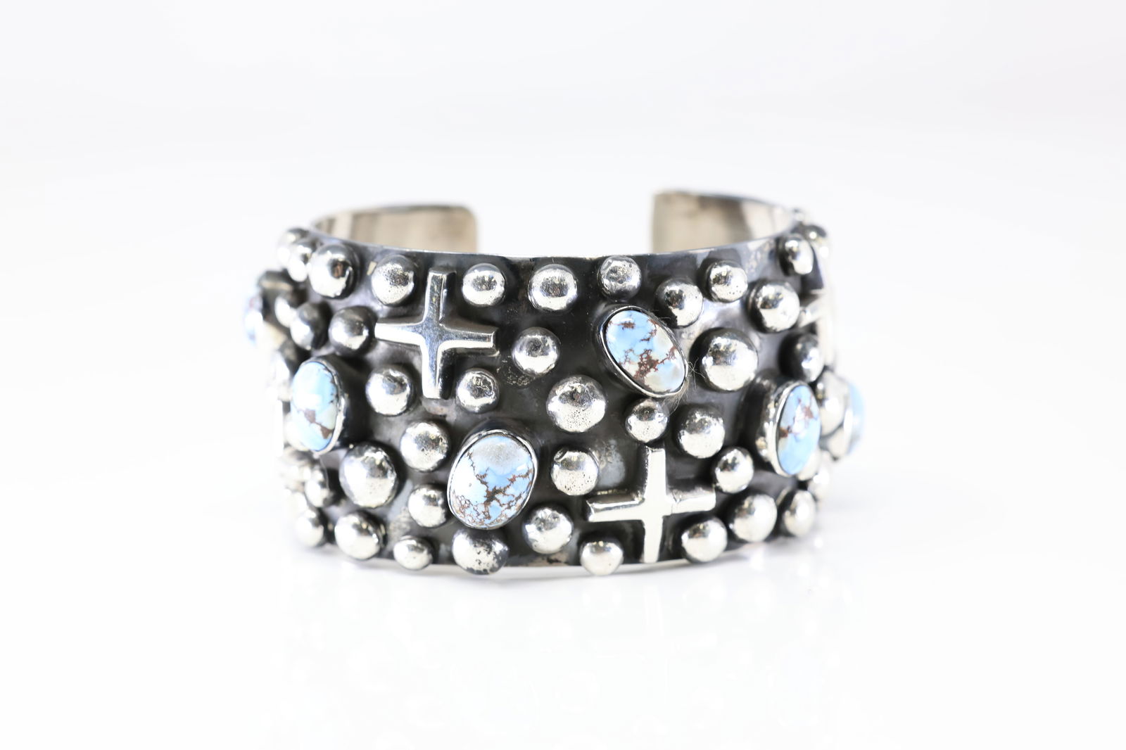Native America Navajo Sterling Silver Turquoise Cross Bracelet Cuff By Chimnes Butte.: This is a Native America Navajo Sterling Silver Turquoise Cross Bracelet Cuff By Chimnes Butte. Stamp Chimnes Butte.