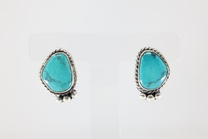 Native American Navajo Sterling Silver Kingman Turquoise Post Earring's By J.