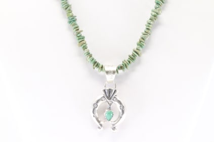 Native American Navajo Sterling Silver Turquoise Naja Necklace By Louise Joe.