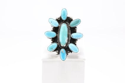 Native America Navajo Sterling Silver Kingman Turquoise Ring By W.D.
