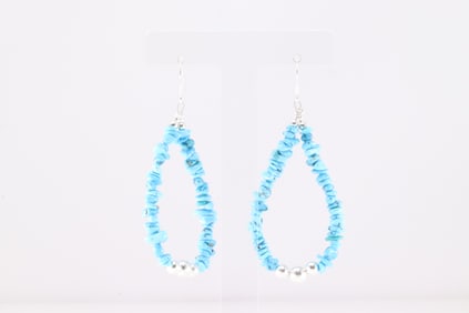 America Sterling Silver Turquoise / Pearl Beaded Dangling Earring's.