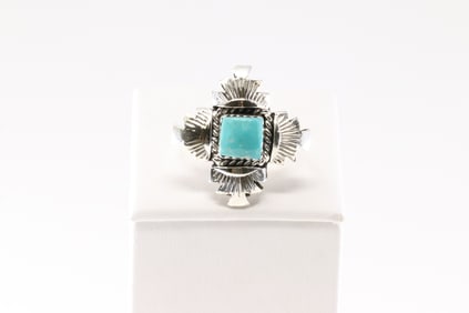 Native America Navajo Sterling Silver Turquoise Ring By Dorothy Lee. From R.B Company.