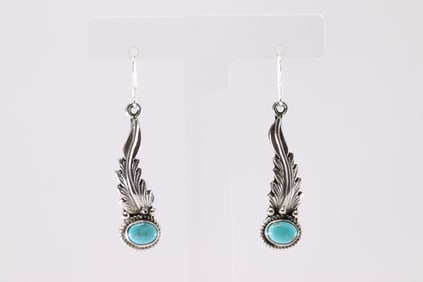Sterling Silver Turquoise Feather Dangling Earring's.