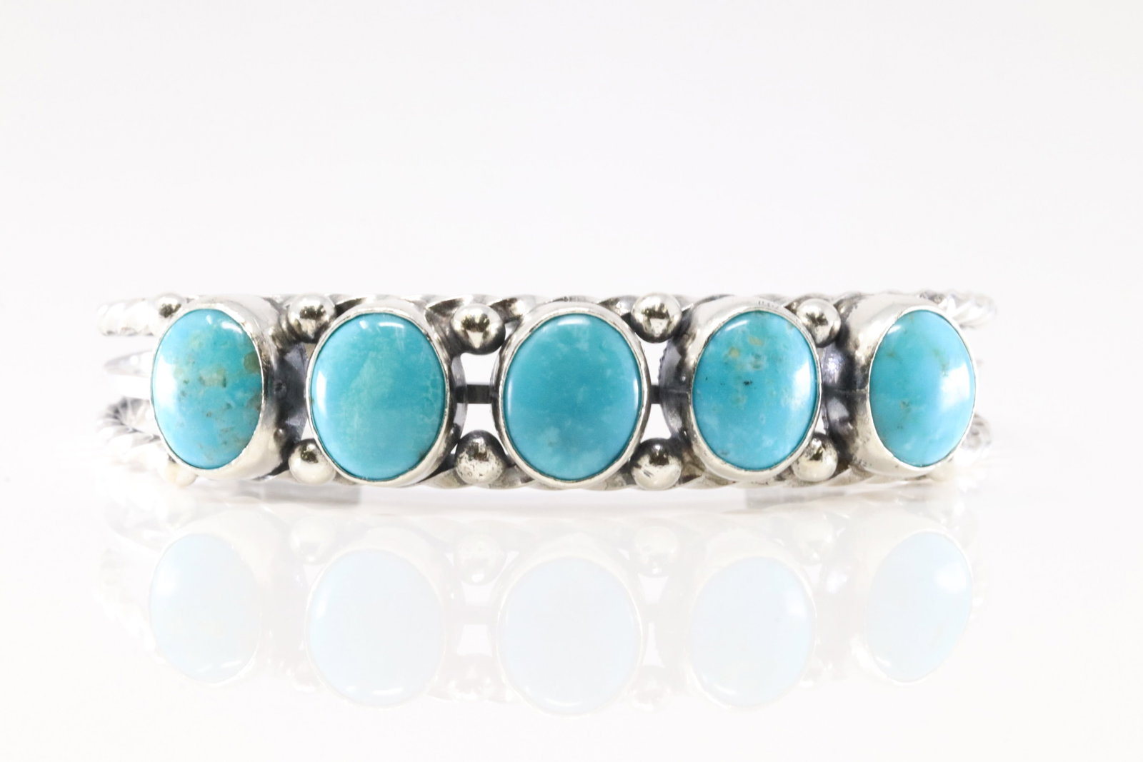 Native America Navajo Sterling Silver Turquoise 5 Stone Bracelet Cuff By Phyllis A. Simth. (1 of 4)