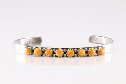 Native America Navajo Sterling Silver Spiny Oyster Bracelet Cuff By GP.