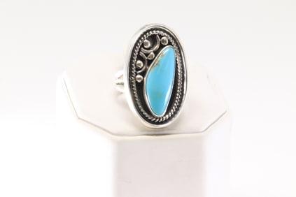 Native America Navajo Sterling Silver Turquoise Ring By Gregg Yazzie. From R.B Company.