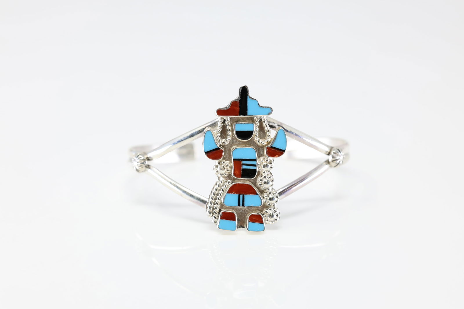 Native America Zuni Sterling Silver Coral & Turquoise Bracelet Cuff By S.J.: This is a Native America Zuni Sterling Silver Coral & Turquoise Bracelet Cuff By S.J. Stamp S.J.