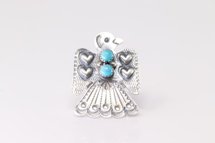 Sterling Silver Turquoise Thunderbird Ring.