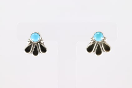 Native America Navajo Sterling Silver Kingman Turquoise Post Earring's By Gerildine James.