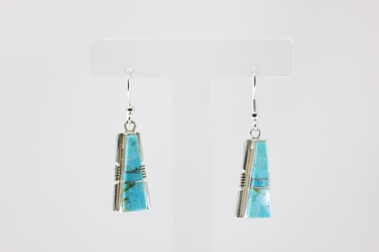 Native America Navajo Sterling Silver Kingman Turquoise Inlay Dangling Earring's By Steve Francisco.