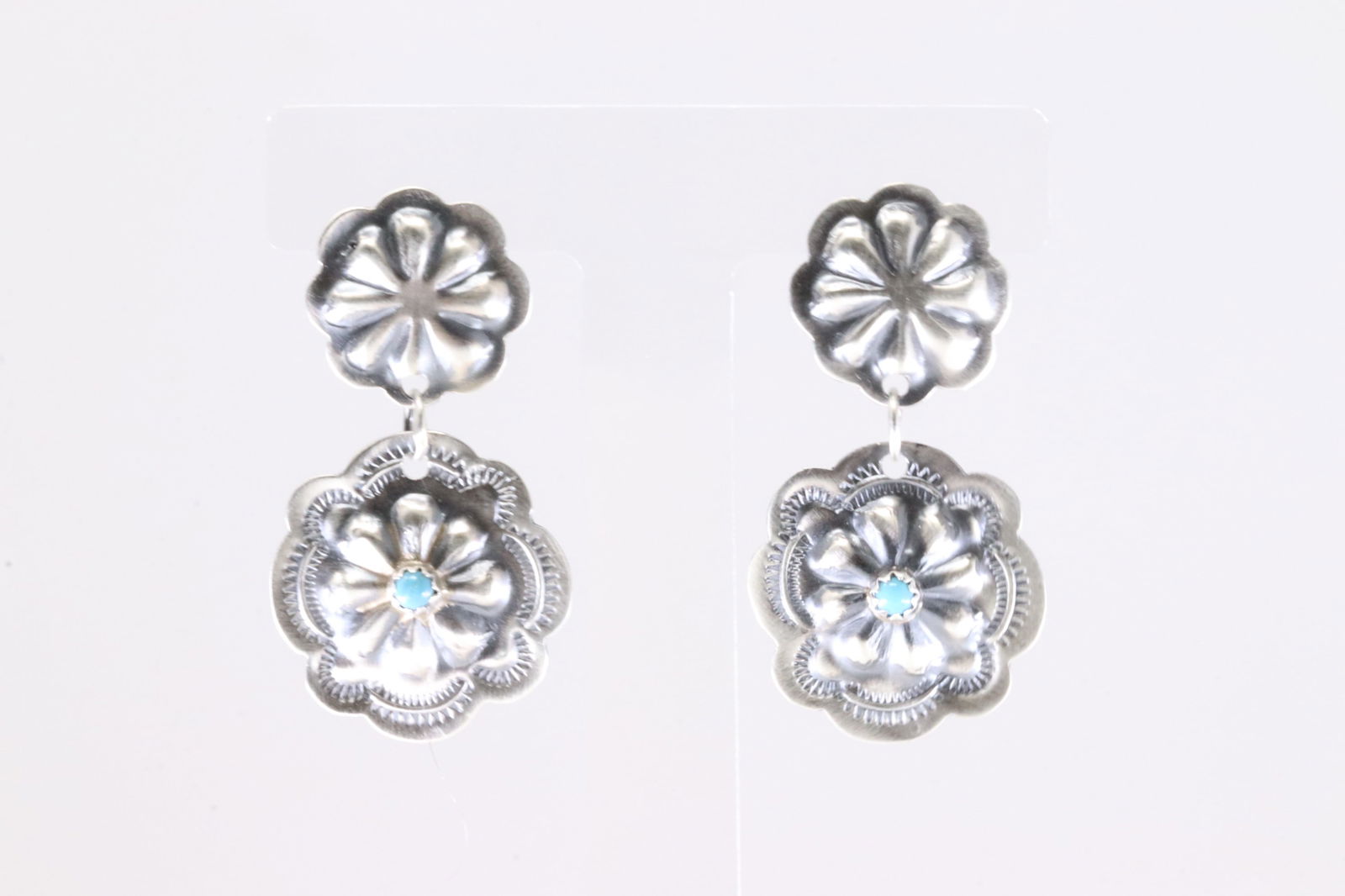 Native America Sterling Silver Turquoise Conch Post Dangling Earring's. (1 of 4)