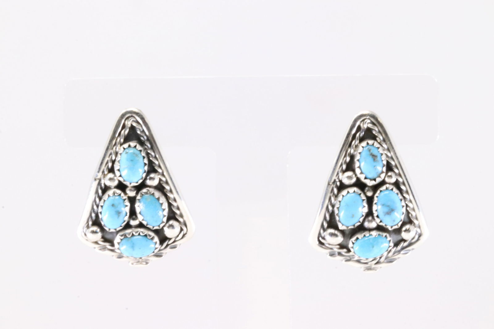 Native America Navajo Sterling Silver Kingman Turquoise Post Earring's By Melvin Chee. (1 of 4)