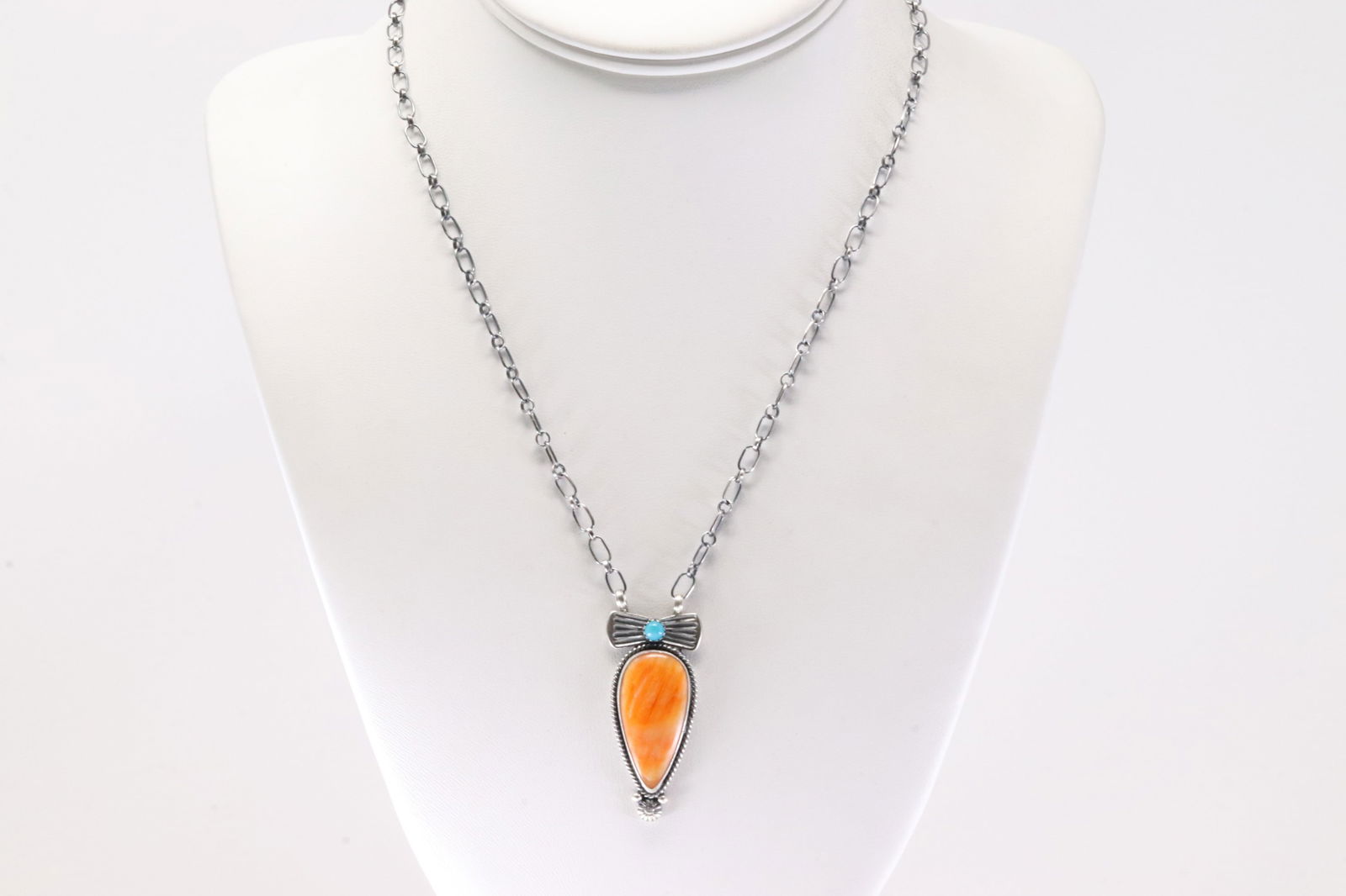 Native America Navajo Sterling Silver Spiny Oyster & Turquoise Necklace By Verley Betone. (1 of 4)