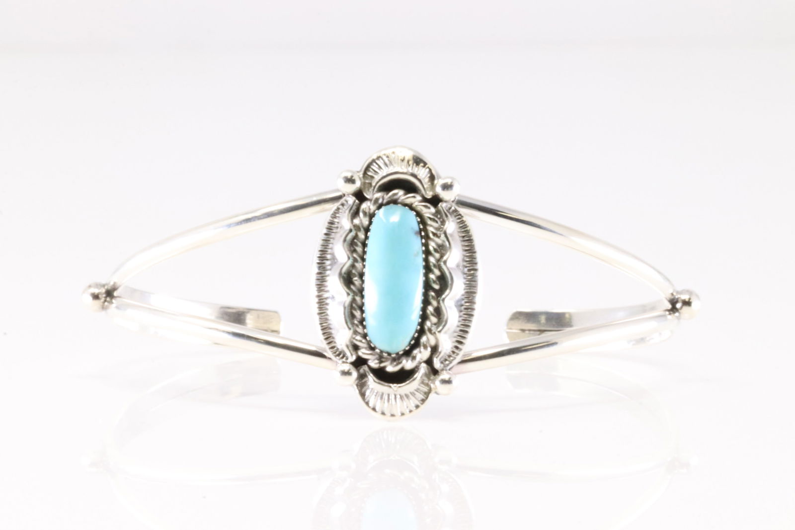 Native America Navajo Sterling Silver Turquoise Bracelet Cuff By Sadie Jim. From R.B Company. (1 of 4)