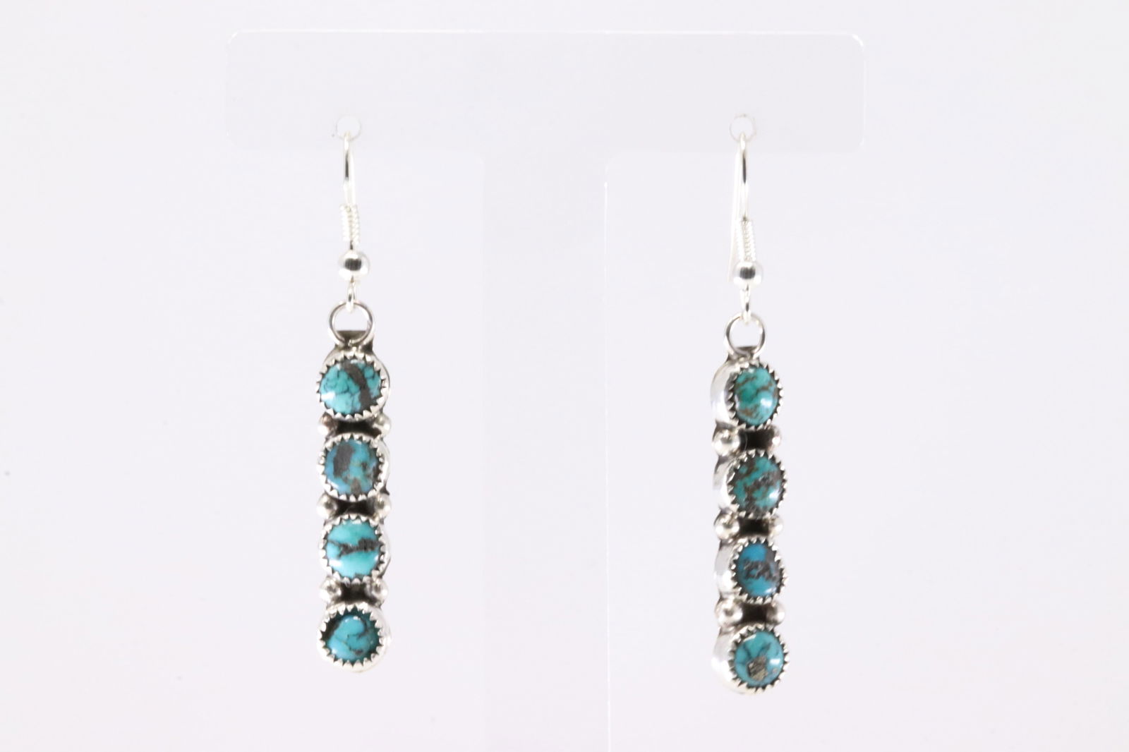 Native America Navajo Sterling Silver Kingman Turquoise Dangling Earring's By Maxine Ramirez. (1 of 4)