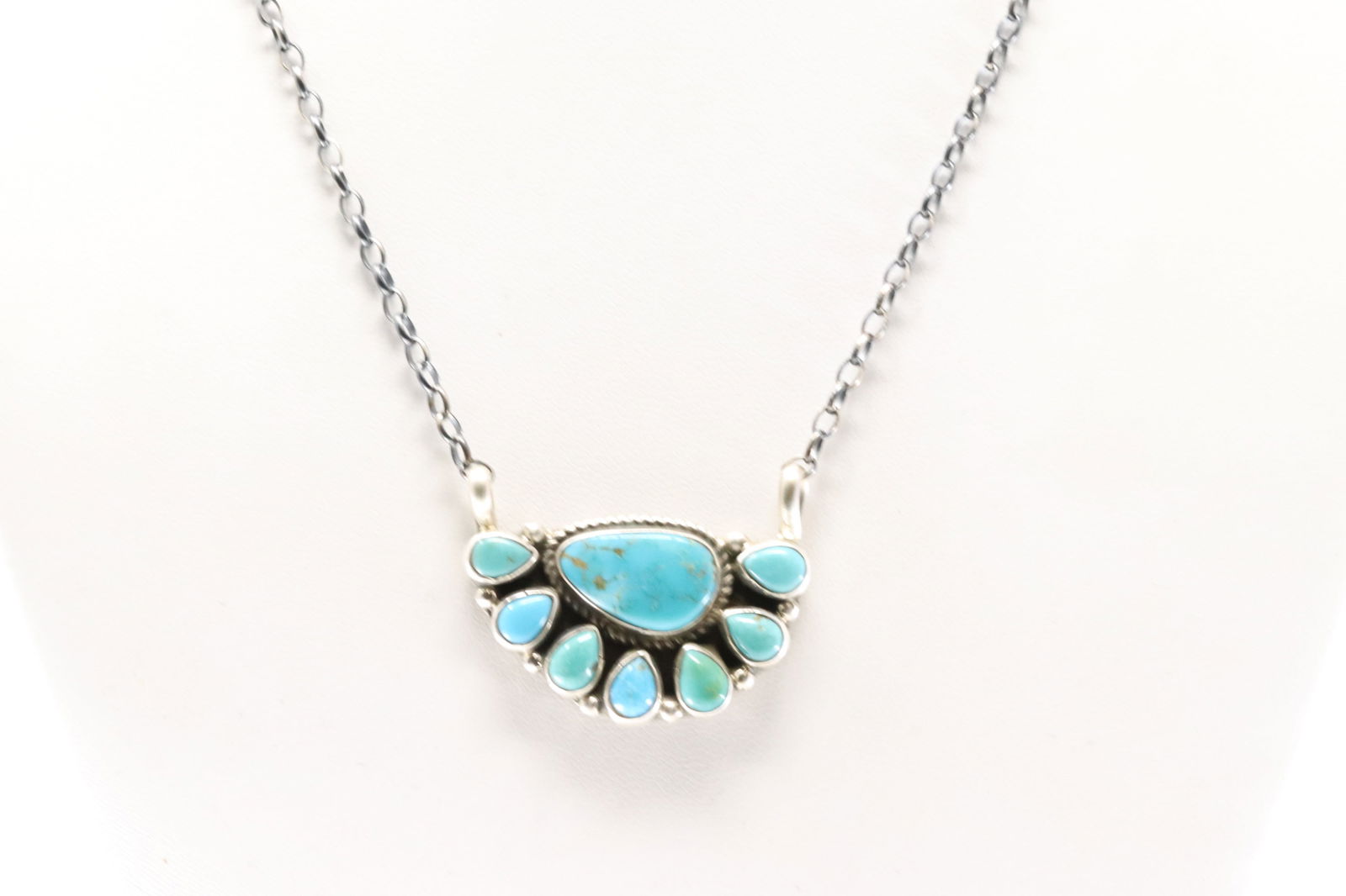 Native America Navajo Sterling Silver Kingman Turquoise Necklace By Gerildine James. (1 of 4)