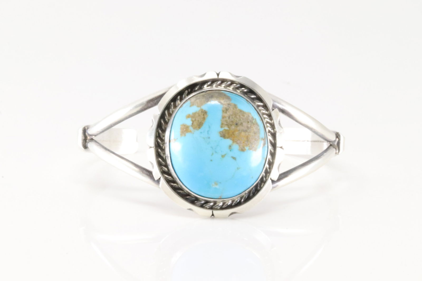 Native America Navajo Sterling Silver Kingman Turquoise Bracelet Cuff By Augustine Largo. (1 of 4)
