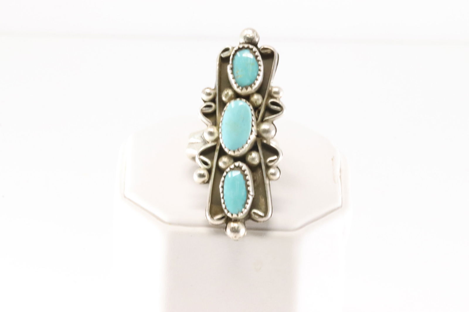 Native America Navajo Sterling Silver Turquoise Ring 3 Stone By J.M. (1 of 4)