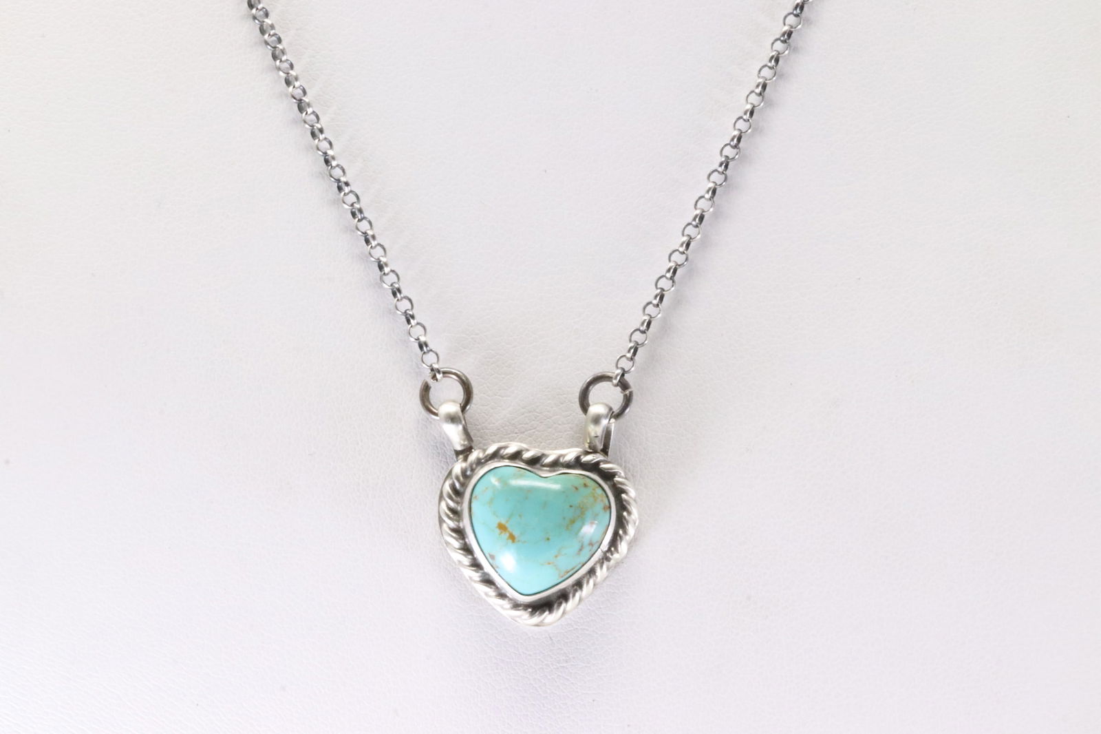 Native America Navajo Sterling Silver Turquoise Heart Necklace By Johnny Dixon. (1 of 3)