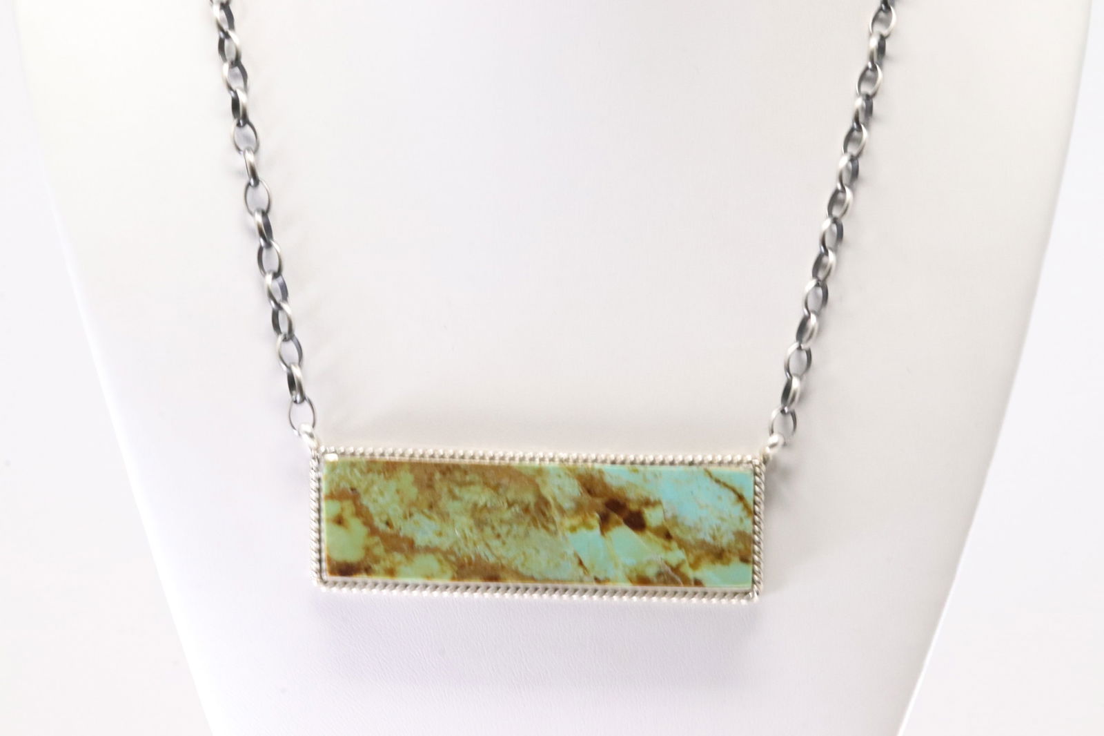 Native America Navajo Sterling Silver Number 8 Turquoise Necklace By Brandon Etcitty.: This is a Native America Navajo Sterling Silver Number 8 Turquoise Necklace By Brandon Etcitty. Stamp BE. Necklace Length: 16.00.